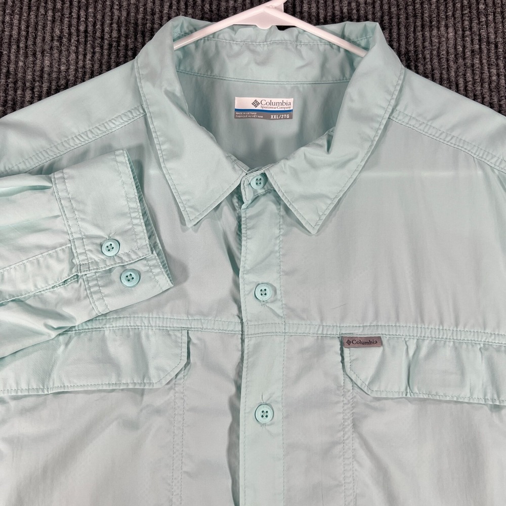 Columbia Mens Shirt 2XL XXL Light Green Long‎ Sleeve Outdoor Button Up Fish